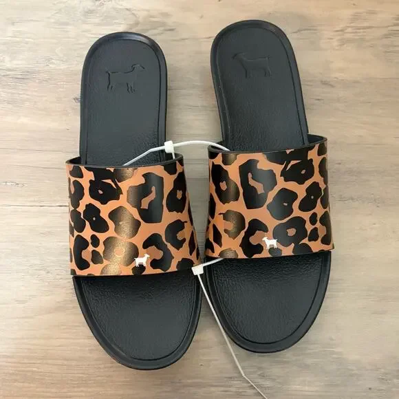 NWOT GOATS Women’s Slide Sandals Cheetah Print Black Size 8 - Picture 1 of 4